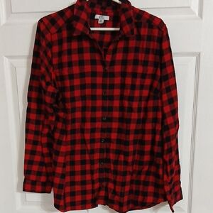 Red and Black Plaid Button-Up Shirt